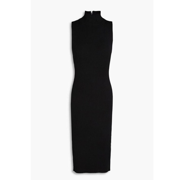 Alice + Olivia Brooklynne Black Ribbed Turtleneck Midi Dress Sleeveless Bodycon - Picture 3 of 13